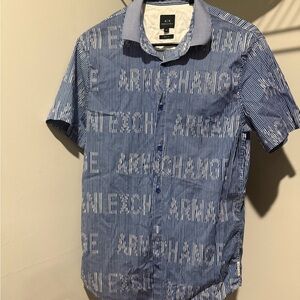 Armani Exchange Men's Blue and White Striped Shirt